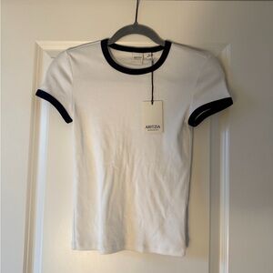 Aritzia White Tee with Black Trim
